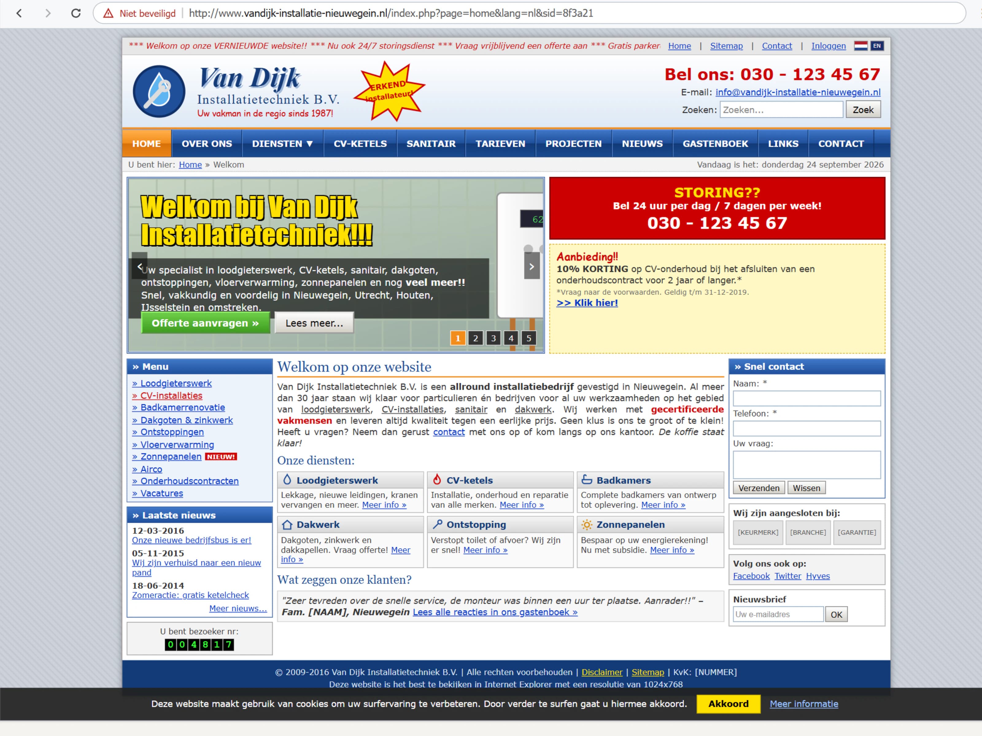 Website vóór de vernieuwing